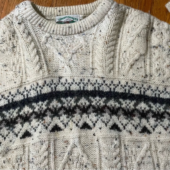 Aran Crafts Cream and Gray Crewneck Sweater - Picture 2 of 6